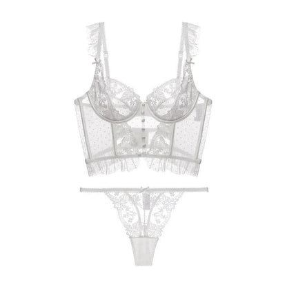 Komplet bielizny z biustonoszem typu bustier i  haftem florystycznym