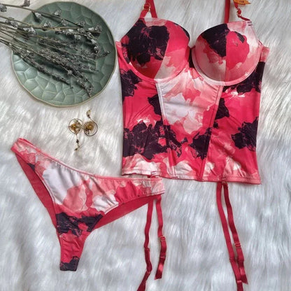 Komplet bielizny z gorsetem tie dye