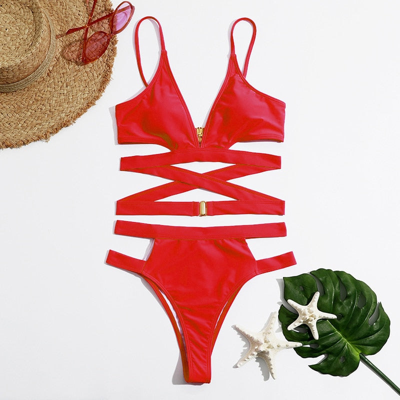Dwuczęściowy strój kąpielowy bikini z paskami