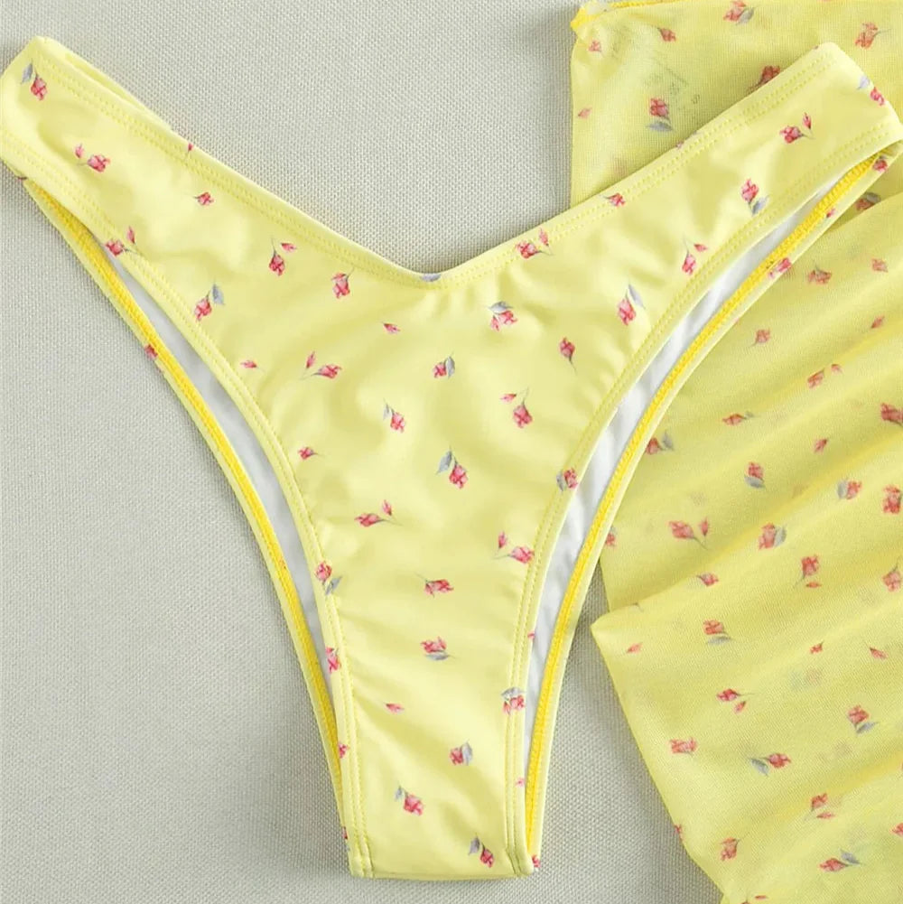 3-częściowy zestaw bikini w kwiatki