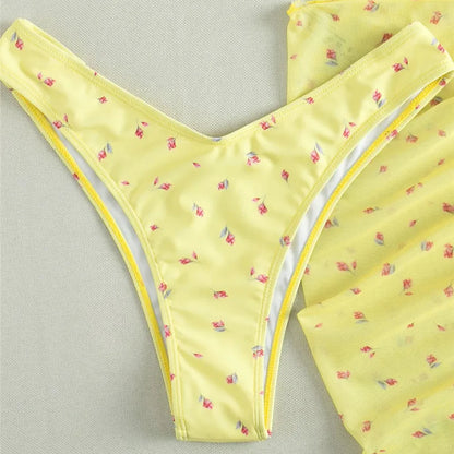 3-częściowy zestaw bikini w kwiatki