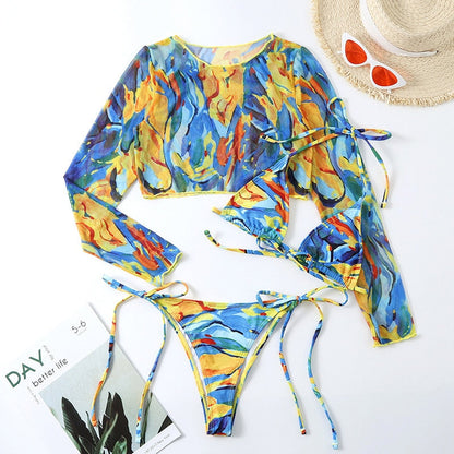 Kostium bikini z siateczkowym topem