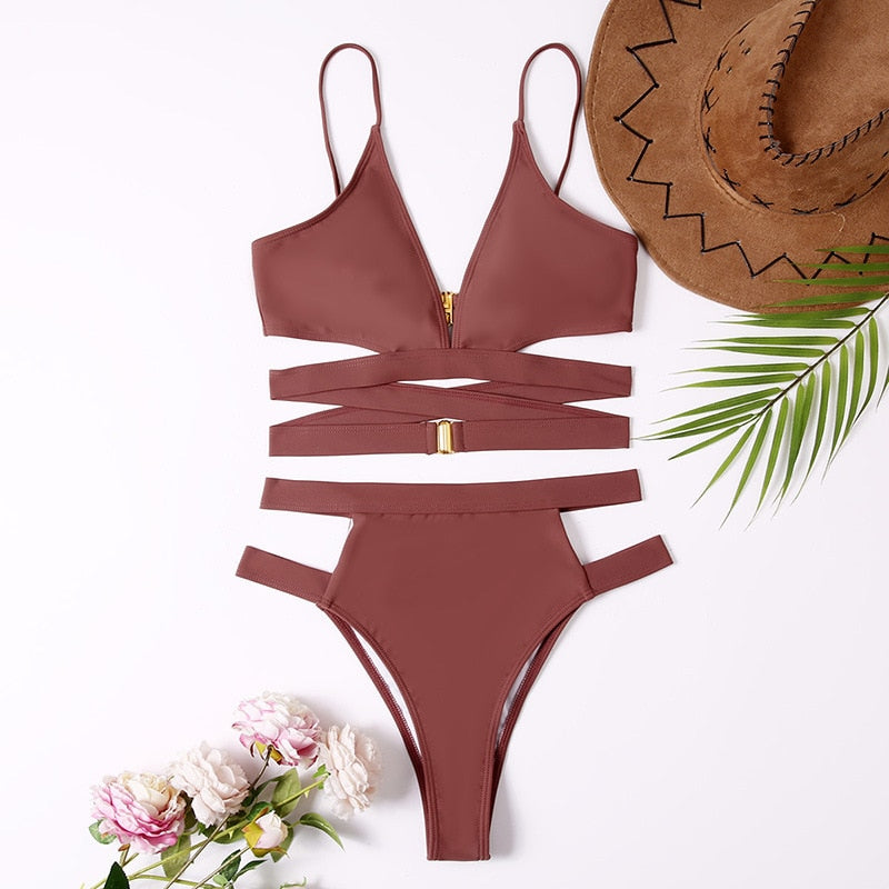 Dwuczęściowy strój kąpielowy bikini z paskami
