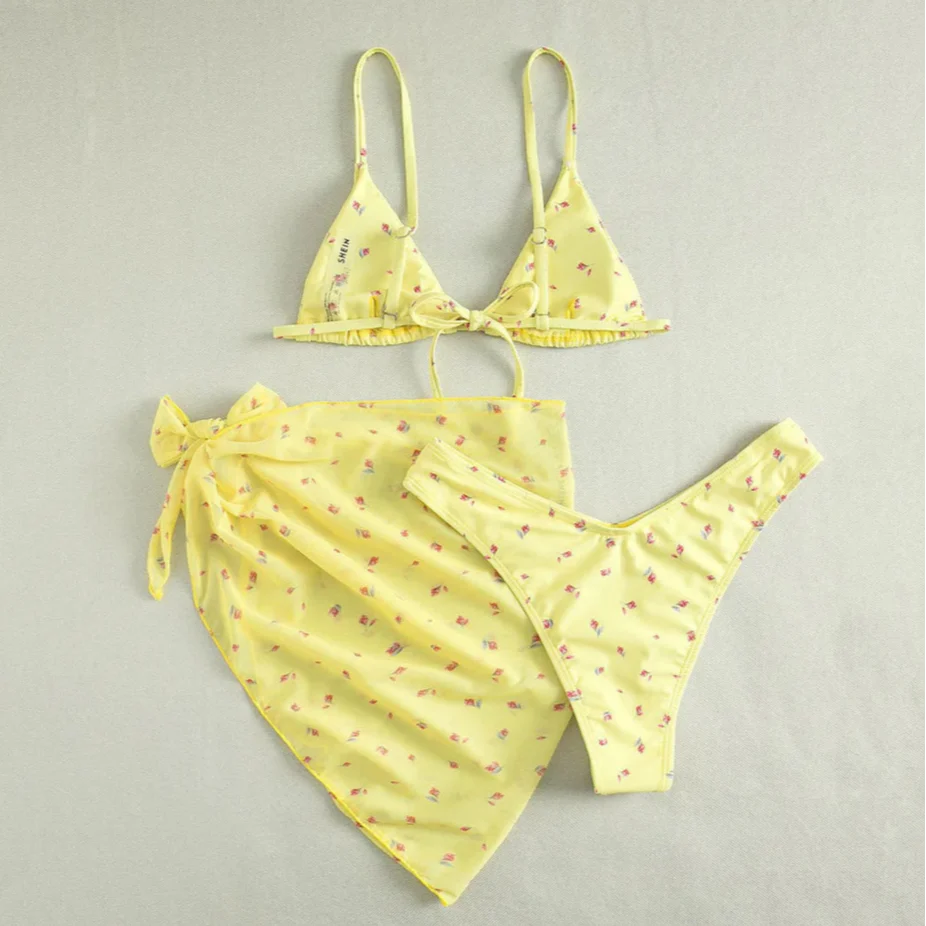 3-częściowy zestaw bikini w kwiatki