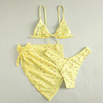3-częściowy zestaw bikini w kwiatki