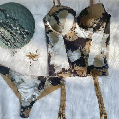 Komplet bielizny z gorsetem tie dye