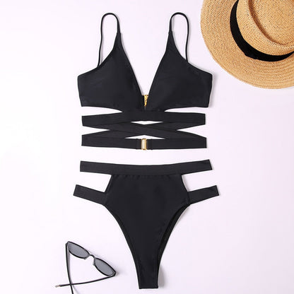 Dwuczęściowy strój kąpielowy bikini z paskami