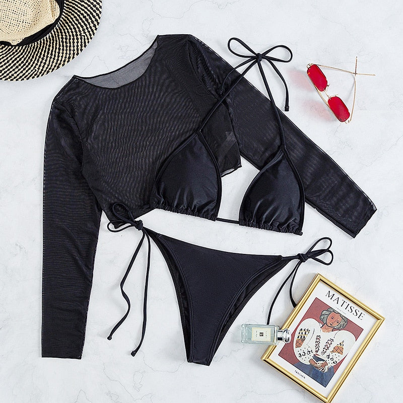 Kostium bikini z siateczkowym topem