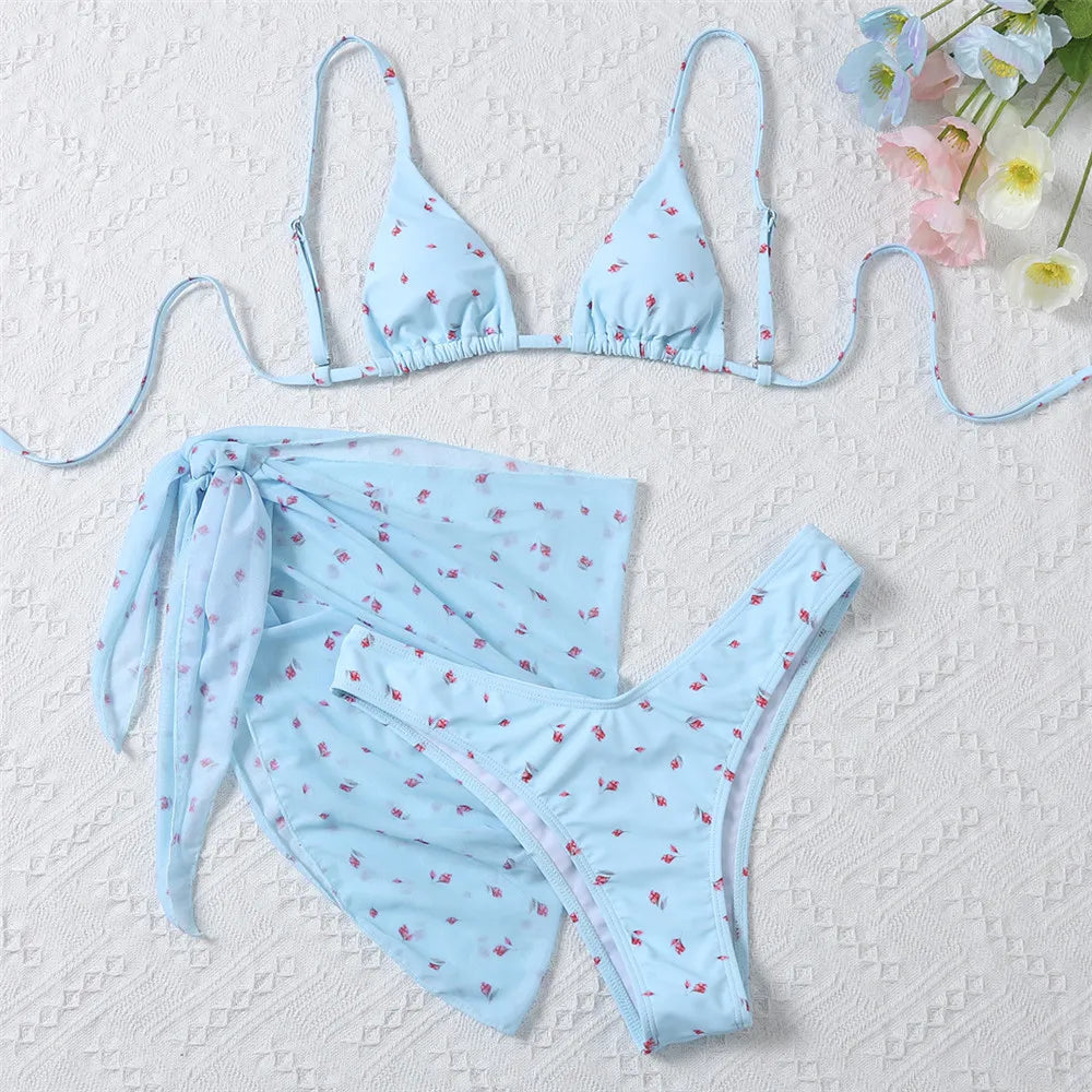 3-częściowy zestaw bikini w kwiatki