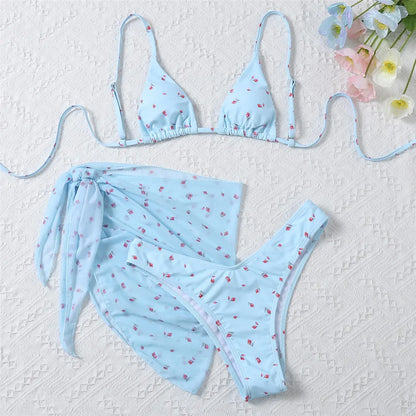 3-częściowy zestaw bikini w kwiatki