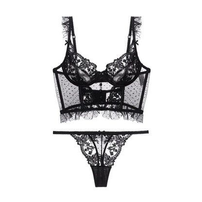 Komplet bielizny z biustonoszem typu bustier i  haftem florystycznym