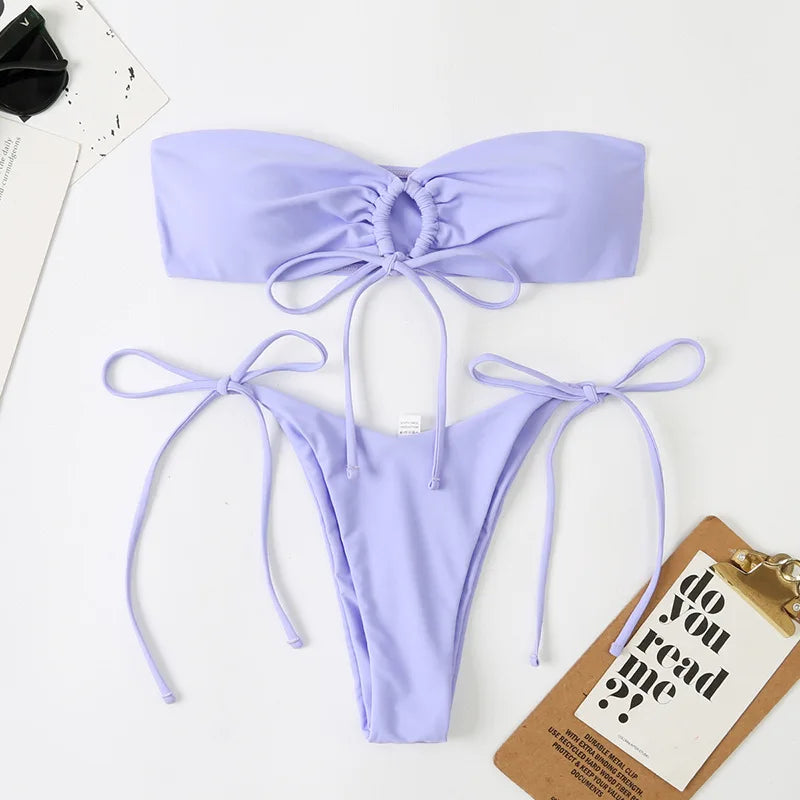 Dwuczęściowy strój kąpielowy typu bandeau z wiązaniami