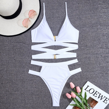 Dwuczęściowy strój kąpielowy bikini z paskami