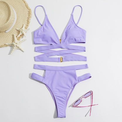 Dwuczęściowy strój kąpielowy bikini z paskami