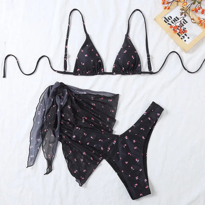 3-częściowy zestaw bikini w kwiatki