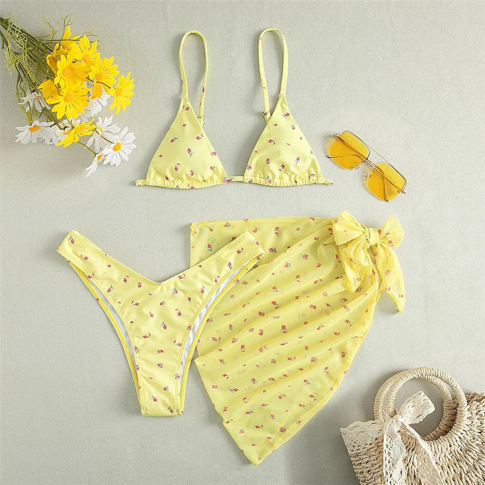 3-częściowy zestaw bikini w kwiatki