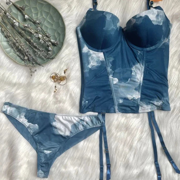 Komplet bielizny z gorsetem tie dye