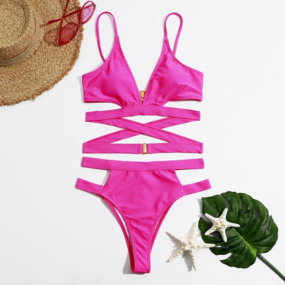 Dwuczęściowy strój kąpielowy bikini z paskami