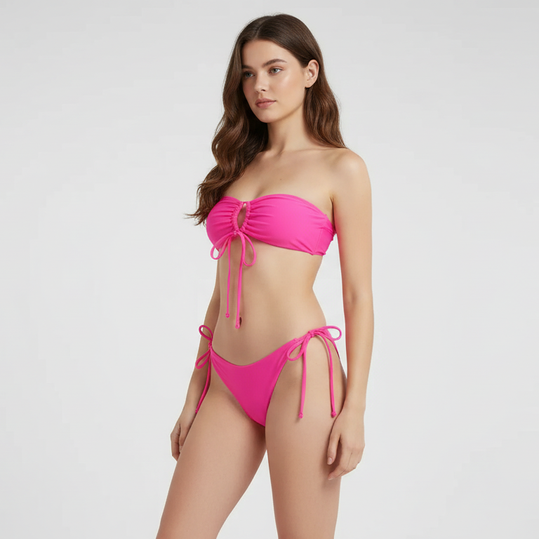 Dwuczęściowy strój kąpielowy typu bandeau z wiązaniami
