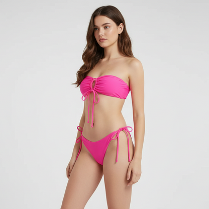 Dwuczęściowy strój kąpielowy typu bandeau z wiązaniami